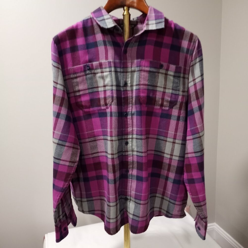 ALPINE DESIGN CERISE/GREY CHECK LONG SLEEVE MEN SHIRT SIZE L